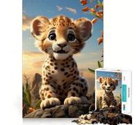 Rompecabezas de 1000 Piezas Bebé Leopardo,Corte, Divertido,Inteligente,para Jugar,para Pasar un rato Agradable,Ideal para cumpleaños (50x75cm)