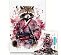 Rompecabezas de 1000 Piezas Bebé Mapache samurái,Corte, Divertido,Inteligente,Actividad,Momento Acogedor,cumpleaños,Arte,Juego (38x52cm)