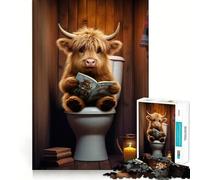 Rompecabezas de 1000 Piezas Bebé Vaca de Las Tierras Altas en el baño,Juego de lógica y Pensamiento,Juego Relajante, (50x75cm)