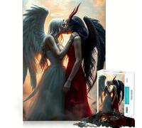 Rompecabezas de 1000 Piezas Beso de ángel y Demonio para Adultos Juego de concentración Mental, Corte láser Actividad Nocturna Divertida para Toda la Familia (50x75cm)