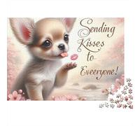 Rompecabezas de 1000 Piezas Besos de Chihuahua - Chihuahua lanzando Besos - para Adultos de 12 años en adelante - Juego Educativo - Decoración del hogar - Desafío - Alta dificultad - 38x26cm