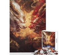 Rompecabezas de 1000 Piezas: Bestias míticas chocando en Medio de Llamas Doradas Juguetes antiestrés Gran Regalo para Juegos Juego Imposible Entrena tu Cerebro y Tus Manos tamaño 50x75cm