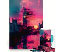 Rompecabezas de 1000 Piezas Big Ben Neon Glow Edge Play Smart Challenge Fun Slow Play Fun Birthday Fun Gift (38x26cm)