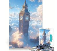 Rompecabezas de 1000 Piezas - Big Ben sobre Las Nubes - Decoración de Bordes limpios - Juguete para Entrenar el Pensamiento - Juego Divertido y fácil de Usar - Regalo de cumpleaños (50x75cm)
