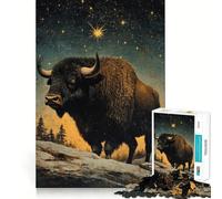 Rompecabezas de 1000 Piezas Bisonte bajo un Cielo Estrellado,Bordes, Juego Inteligente,desafío,diversión,Juego Lento,diversión,Regalo de cumpleaños (38x26cm)