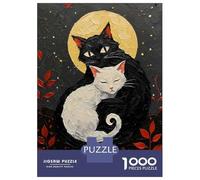 Rompecabezas De 1000 Piezas Black and White Cats Under Moon Painting Rompecabezas Juguetes Antiestrés Decoración De Pared Cumpleaños Y Navidad 52x38cm/1000pcs