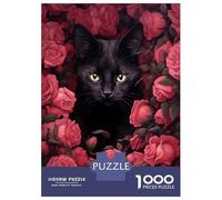 Rompecabezas De 1000 Piezas - Black Cat Hiding Roses Rompecabezas para Adultos Juguetes De Bricolaje Oferta De Decoración Perfecta como Regalos para Toda La Familia 52x38cm/1000pcs