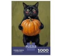 Rompecabezas De 1000 Piezas Black Cat Holding A Pumpkin Rompecabezas para Adultos Juego Familiar Desafío Difícil Oferta como Regalos para Toda La Familia 52x38cm/1000pcs