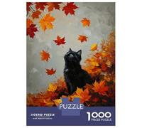 Rompecabezas De 1000 Piezas Black Cat in Autumn Leaves Painting Rompecabezas Juguetes Antiestrés Decoración De Pared Cumpleaños Y Navidad 38x26cm/1000pcs