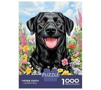 Rompecabezas De 1000 Piezas Black Lab in Flowers Rompecabezas para Adultos Juego De Ingenio Análisis Y Lógica Cumpleaños 38x26cm/1000pcs