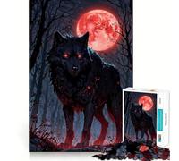 Rompecabezas de 1000 Piezas Blood Moon Hunter︰ Black Wolf,Arte de Corte preciso,Juego Mental,Regalo fácil de Jugar,Regalo Divertido de cumpleaños 38x52cm