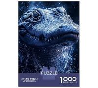 Rompecabezas De 1000 Piezas Blue Alligator Portrait with Water Splashes Rompecabezas para Adultos Juego De Ingenio Difícil Difícil Único Cumpleaños Y Regalos 38x26cm/1000pcs