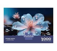Rompecabezas De 1000 Piezas Blue Flower with Water Drops Rompecabezas para Adultos Juguetes Antiestrés Decoración Perfecta Cumpleaños Y Navidad 38x26cm/1000pcs