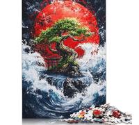 Rompecabezas de 1000 Piezas Bonsái bajo la Luna Roja para Adultos - Rompecabezas de Actividades Familiares, Juegos educativos, difícil y desafiante, 1000 Piezas (75 x 50 cm)