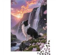 Rompecabezas de 1000 Piezas Border Collie Paraíso Cascada Papel Reciclado para Adultos Juego Familiar Divertido Desafiante 38x26cm/1000pcs