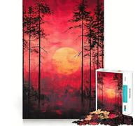 Rompecabezas de 1000 Piezas Bosque al Atardecer Rojo para Adolescentes Juguete para estimular la lógica Diversión en Interiores Borde Premium Regalo Memorable (38x26cm)