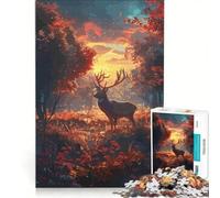 Rompecabezas de 1000 Piezas Bosque de Ciervos al Atardecer, Ideal para Toda la Familia o como Regalo de cumpleaños Incluye póster y Hoja de Preguntas a Juego 50x75cm