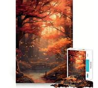 Rompecabezas de 1000 Piezas Bosque de otoño Arroyo Corte Diversión Juego Inteligente Actividad Tiempo de diversión Acogedor Cumpleaños Arte Juego (38x52cm)