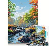 Rompecabezas de 1000 Piezas Bosque de otoño Pixel Art Corte Actividad Divertida e Inteligente Tiempo de diversión acogedora Juego de cumpleaños Arte y Juego (50x75cm)