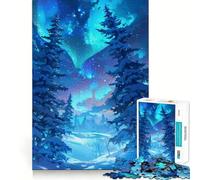 Rompecabezas de 1000 Piezas Bosque de pinos con Auroras boreales para Adolescentes Juego Mental Juguete para el hogar Corte preciso (50x75cm)