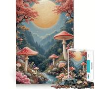 Rompecabezas de 1000 Piezas Bosque de Setas con río Iluminado por la Luna para Adolescentes Juguete Intelectual para Fortalecer Lazos afectivos Corte de Calidad Regalo Memorable (38x52cm)
