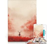 Rompecabezas de 1000 Piezas Bosque otoñal Rojo con Ciervos Juegos relajantes para desconectar intelectualmente colección de Artistas Bellas Artes 38x26cm