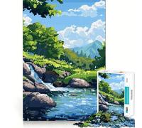 Rompecabezas de 1000 Piezas Bosque Río Pixel Art Zen Ajuste Arte Habilidad Creativa Juguete Tiempo de Descanso Juego Arte navideño Exhibición (38x52cm)