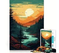 Rompecabezas de 1000 Piezas Bosque Tranquilo,río,Puesta de Sol,Corte Impecable,lógica Divertida,Juguete Divertido,Juego Libre,Actividad de cumpleaños (38x52cm)