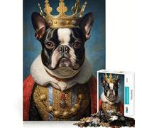 Rompecabezas de 1000 Piezas Boston Terrier El Rey Pieza de Ajuste, Juego de concentración Divertido,Momento de diversión Acogedor,Exhibición de Arte navideño 50x75cm