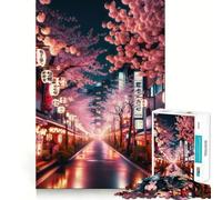 Rompecabezas de 1000 Piezas Brillo neón de Sakura Street para Adultos Juguete para ejercitar la Mente Obra de Arte Relajante y Divertida (50x75cm)