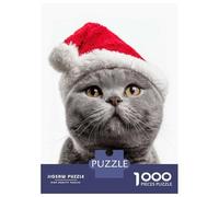 Rompecabezas De 1000 Piezas British Shorthair Cat with Santa Hat Portrait Rompecabezas para Adultos Juego De Ingenio Análisis Y Lógica Cumpleaños 70x50cm/1000pcs