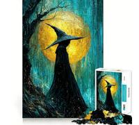 Rompecabezas de 1000 Piezas Bruja bajo la Lluvia con Luna para Adultos Juego Divertido y Relajante Corte láser Ejercicio Mental para un Momento de Tranquilidad en casa (38x26cm)