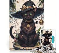 Rompecabezas de 1000 Piezas: Bruja Gata Negra con Ojos Verdes, Juego de ingenio, decoración para el hogar, con Piezas de Formas aleatorias Que encajan Perfectamente 38x52cm