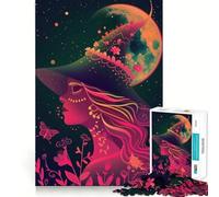 Rompecabezas de 1000 Piezas Bruja Neón Bajo la Luna para Adultos Juego Inteligente, fácil de armar, diseño Sorprendente (38x52cm)