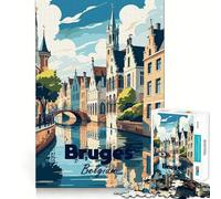 Rompecabezas de 1000 Piezas Brujas,Bélgica Póster de Viaje Juego de ingenio preciso y Divertido Juego de Paz Tiempo de Juego Tranquilo (50x75cm)