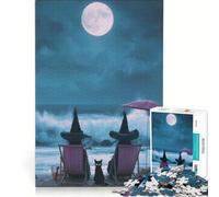 Rompecabezas de 1000 Piezas Brujas relajándose en la Playa bajo la Luna Llena Juego práctico para la interacción Entre Padres e Hijos Colección de Artistas Bellas Artes 38x52cm