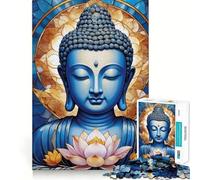 Rompecabezas de 1000 Piezas Buda Azul con Flor de Loto,Corte Impecable Divertido Juguete para ejercitar la Mente,Ideal para Momentos de Ocio 50x75cm