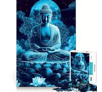 Rompecabezas de 1000 Piezas Buda Azul para meditación,Juego de Bordes, Juguete para Entrenar el Cerebro,diversión para Jugar despacio,Regalo de cumpleaños 38x26cm