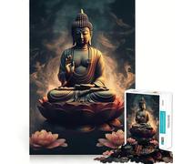 Rompecabezas de 1000 Piezas Buda Hoja de Loto Humo Corte Impecable Diversión Lógica Juguete Divertido Juego Gratis Actividad de cumpleaños (38x52cm)