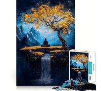 Rompecabezas de 1000 Piezas Buda,meditación,Cascada,Bordes, Juego cognitivo,Juego Lento,Divertido,decoración navideña (50x75cm)