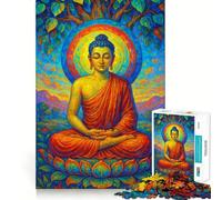 Rompecabezas de 1000 Piezas Buda meditando sobre una Flor de Loto Bordes Bien definidos Juego cognitivo Diversión fácil Tiempo Libre (38x52cm)