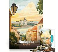 Rompecabezas de 1000 Piezas,Budapest,Hungría Ilustración de Paisaje Urbano Corte preciso Decoración Estimula la lógica y el Pensamiento Juego Relajante (38x26cm)