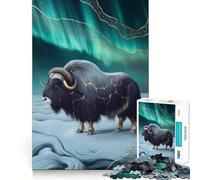 Rompecabezas de 1000 Piezas Buey almizclero bajo la Aurora Boreal para Adolescentes Mejora la Memoria Un pasatiempo Tranquilo Bordes precisos Regalo de cumpleaños (50x75cm)
