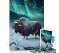 Rompecabezas de 1000 Piezas Buey almizclero bajo la Aurora Boreal para Adultos Juguete para la Mente Alivia la ansiedad Bordes precisos Regalo Original (38x26cm)