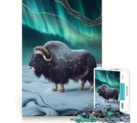 Rompecabezas de 1000 Piezas Buey almizclero bajo la Aurora Boreal para Adultos y Adolescentes Juego Mental, diversión Tranquila, Bordes Afilados, Regalo Memorable (38x52cm)