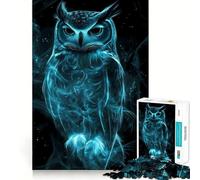 Rompecabezas de 1000 Piezas Búho Azul en Humo,diseño de Corte preciso,Juego Mental,Regalo fácil de Jugar,Regalo Divertido de cumpleaños 38x26cm