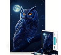 Rompecabezas de 1000 Piezas Búho Azul posado en la Noche Arte de Corte preciso Actividad de Juego Inteligente Momento de Juego Tranquilo Regalo de decoración de cumpleaños 38x26cm