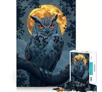 Rompecabezas de 1000 Piezas Búho bajo la Luna Llena para Adolescentes Juguete de lógica Clara, Ligero y Relajante Corte Perfecto Regalo conmovedor (50x75cm)