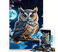 Rompecabezas de 1000 Piezas Búho bajo la luz de la Luna para Adultos Juego Inteligente de Rompecabezas Divertido Montaje de imágenes Regalo de Temporada (50x75cm)