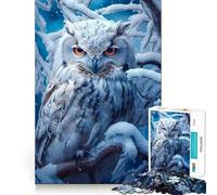 Rompecabezas de 1000 Piezas Búho Blanco en una Percha Nevada para Adolescentes Refuerza la Memoria y el vínculo Familiar Borde preciso Regalo Original (38x52cm)